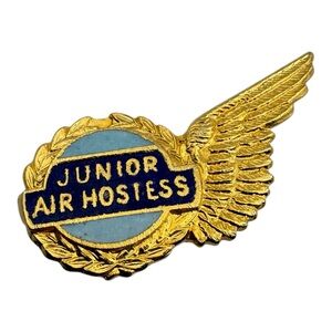 Squire England Junior Air Hostess Wing Pin Badge 1” Enamel Gold‎ Tone